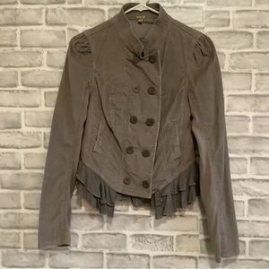 FREE PEOPLE Corduroy Stone Gray Peplum Military Jacket Size 4